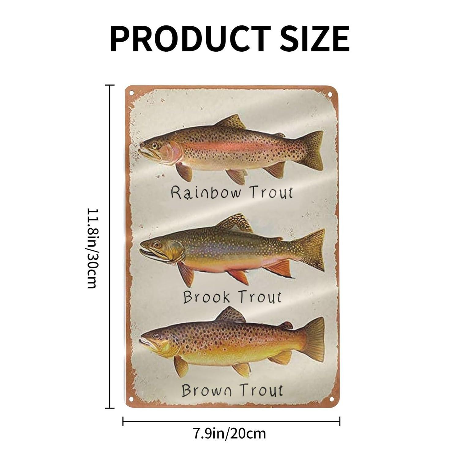 GCOCL Rainbow Trout Brook Trout Brown Trout Retro Metal Decor Wall Plaque Vintage Tin Sign for House Cafe Club Home Or Bar