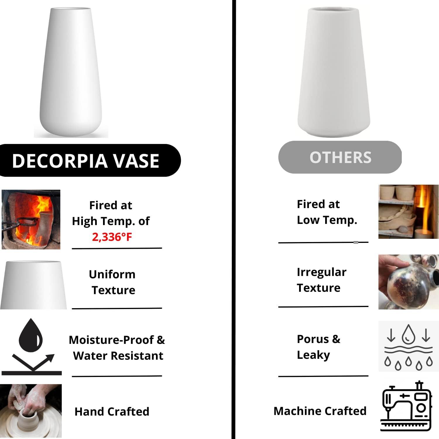 Premium Quality White Ceramic Vase | Modern Farmhouse bohemian Pampas Grass Flowers Bouquet for Home Décor, Desk Aesthetic Room Decor, White