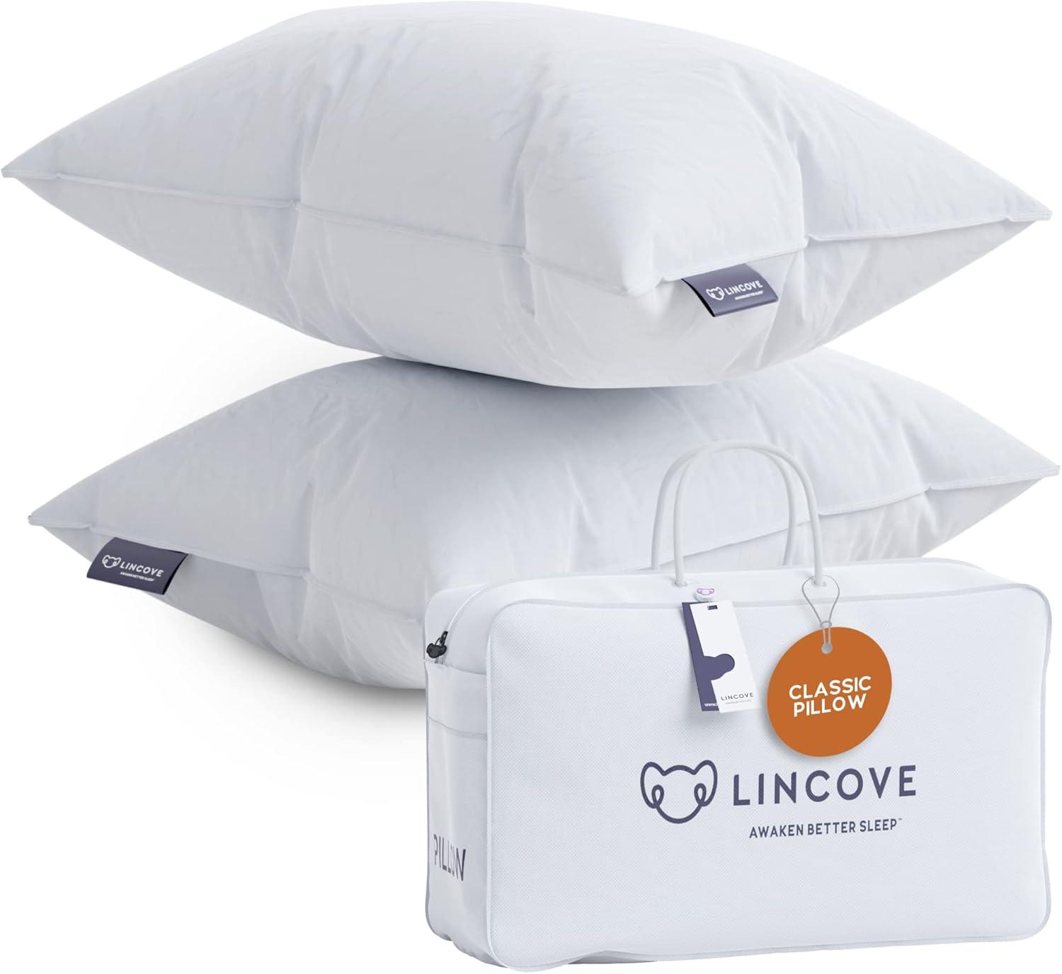 Lincove Down & Feather Bed Pillows - Luxury Hotel Collection, 100% Cotton, 600 Thread Count, Made in USA - 2 Pack