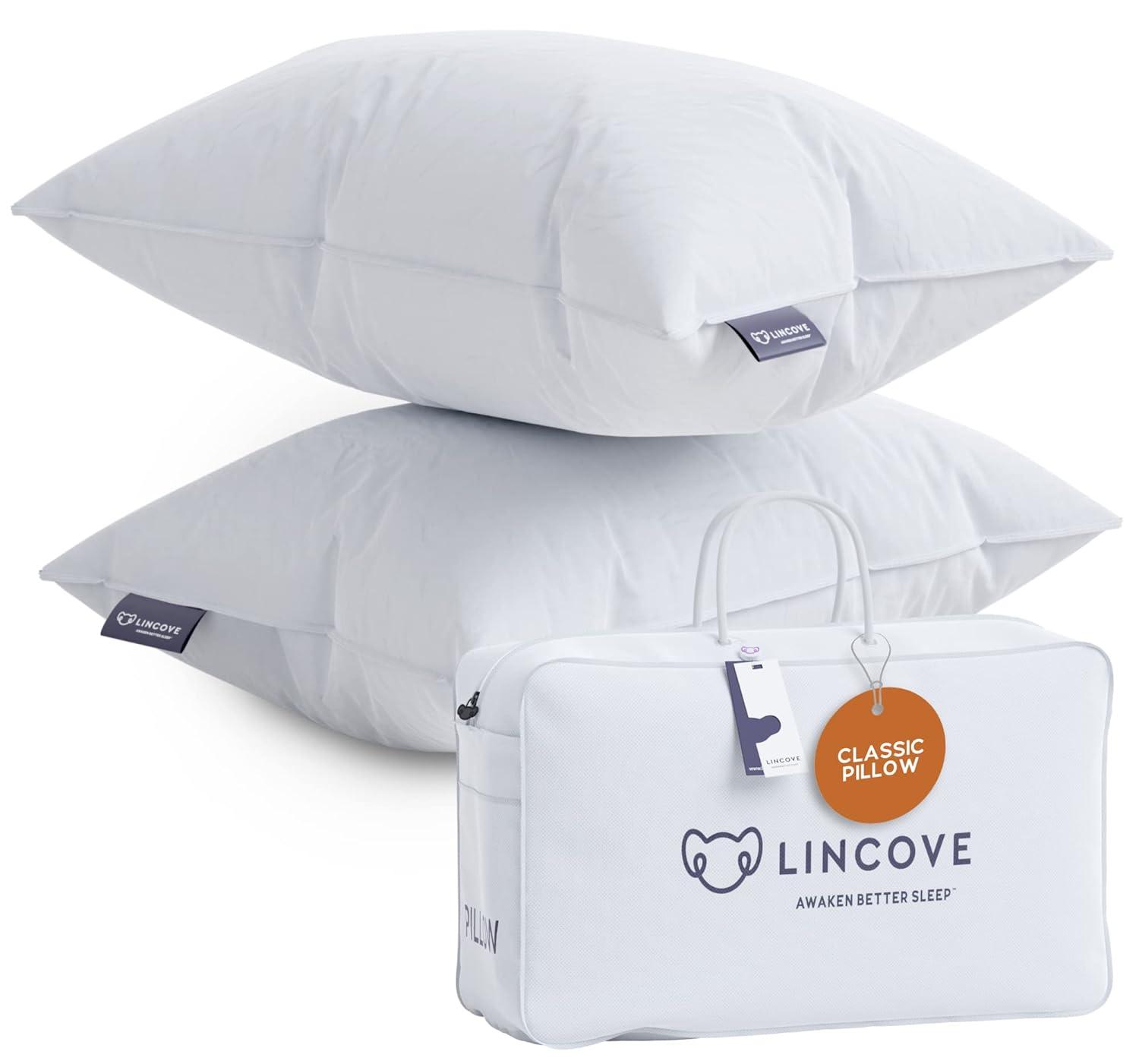 Lincove® Lincove Down & Feather Bed Pillows - Luxury Hotel Collection - 100% Cotton - 2 Pack