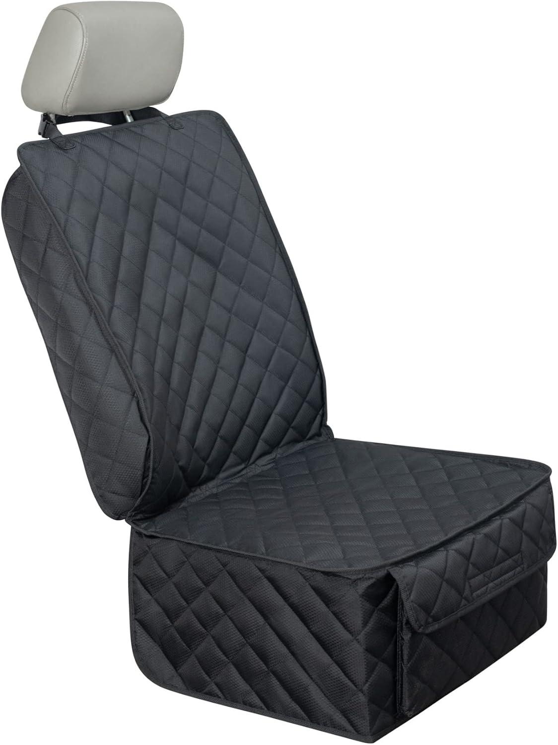 Waterproof Front Seat Cover Dog Car Seat Covers Nonslip and Full Protection with Side Flaps Fits Most Cars, Trucks, SUVs(Black, 1Pack)