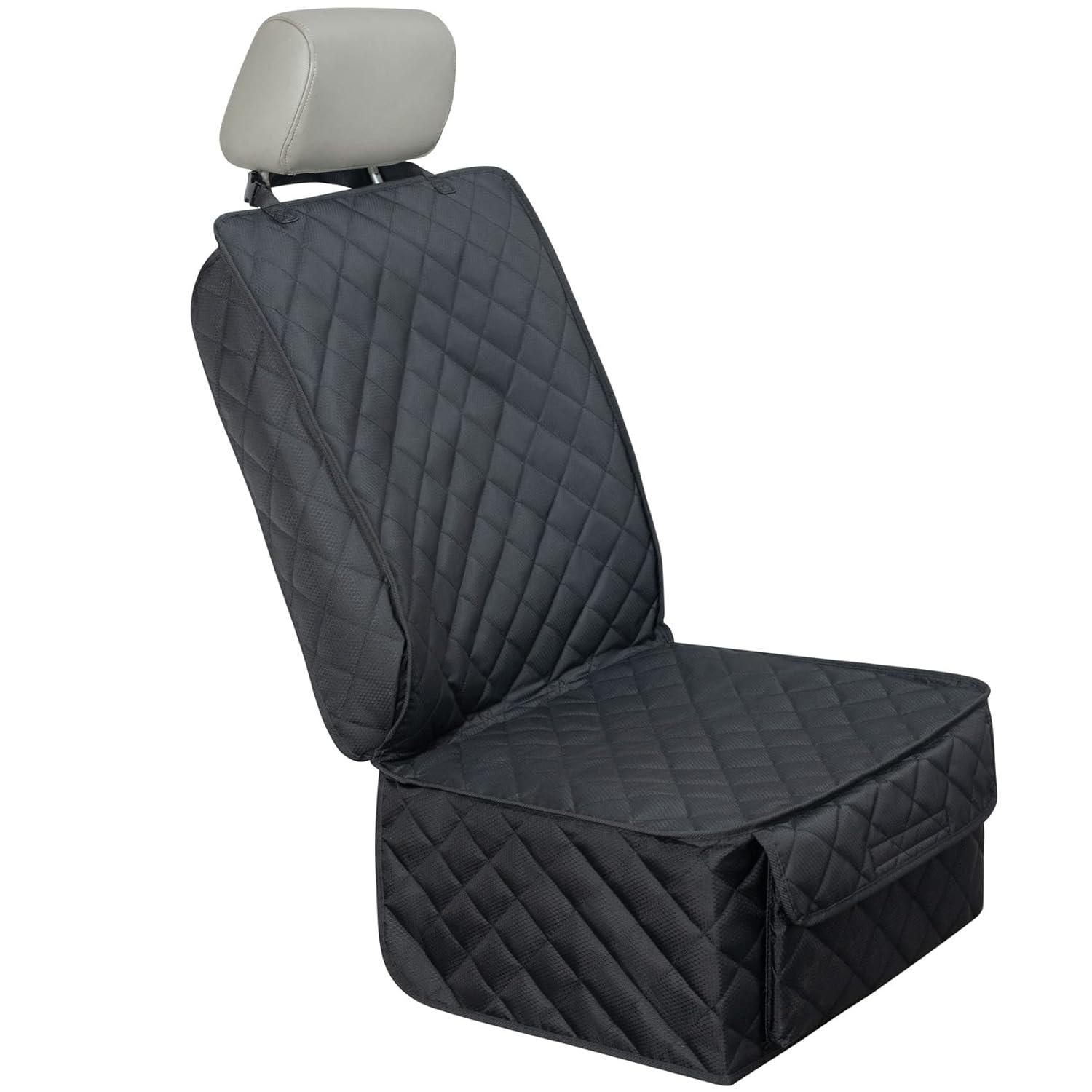 Waterproof Front Seat Cover Dog Car Seat Covers Nonslip and Full Protection with Side Flaps Fits Most Cars, Trucks, SUVs(Black, 1Pack)