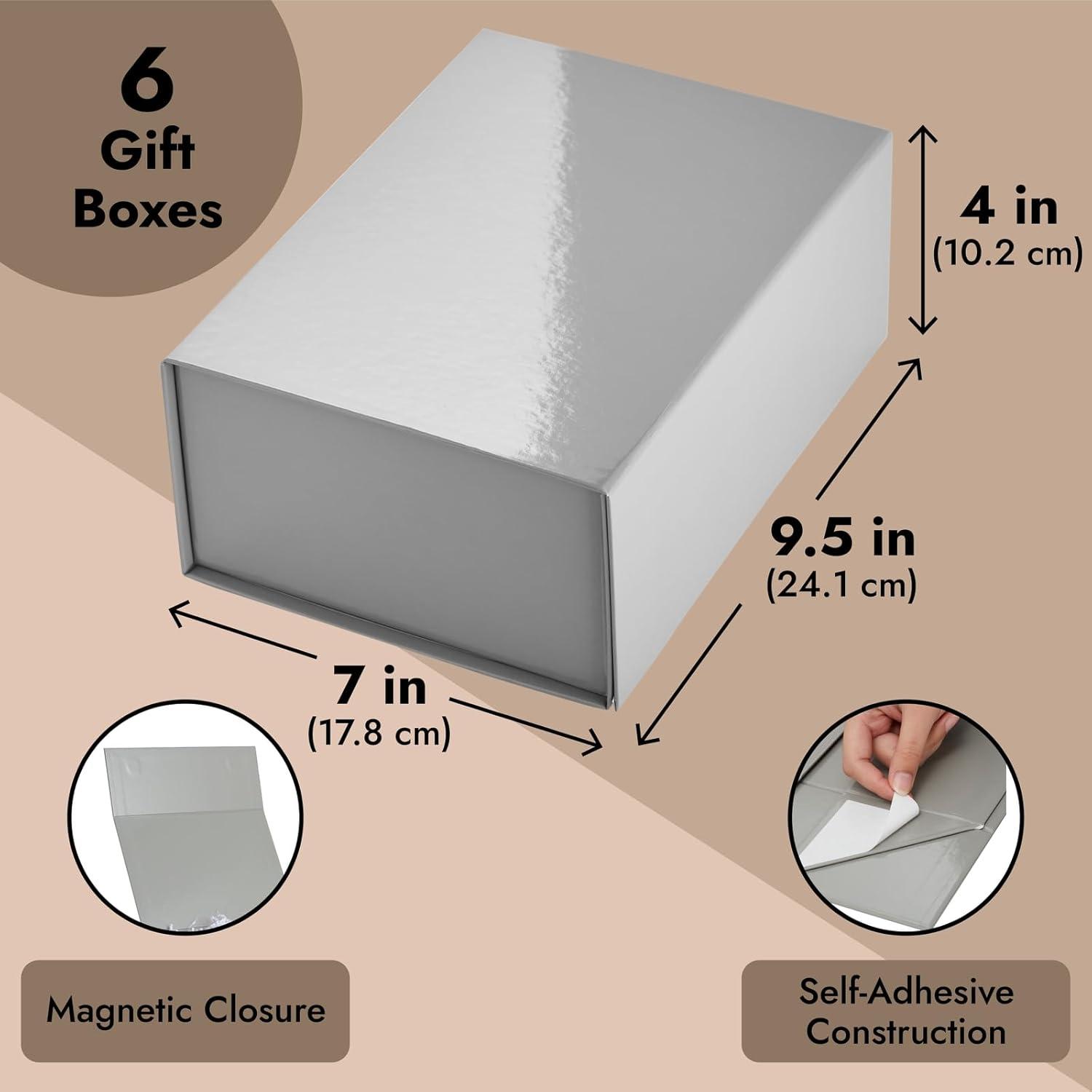 Stockroom Plus 6 Pack Magnetic Gift Boxes with Lids, 9.5x7x4 Inches for Birthday, Wedding, Groomsman and Bridesmaid Proposal Box, Gray