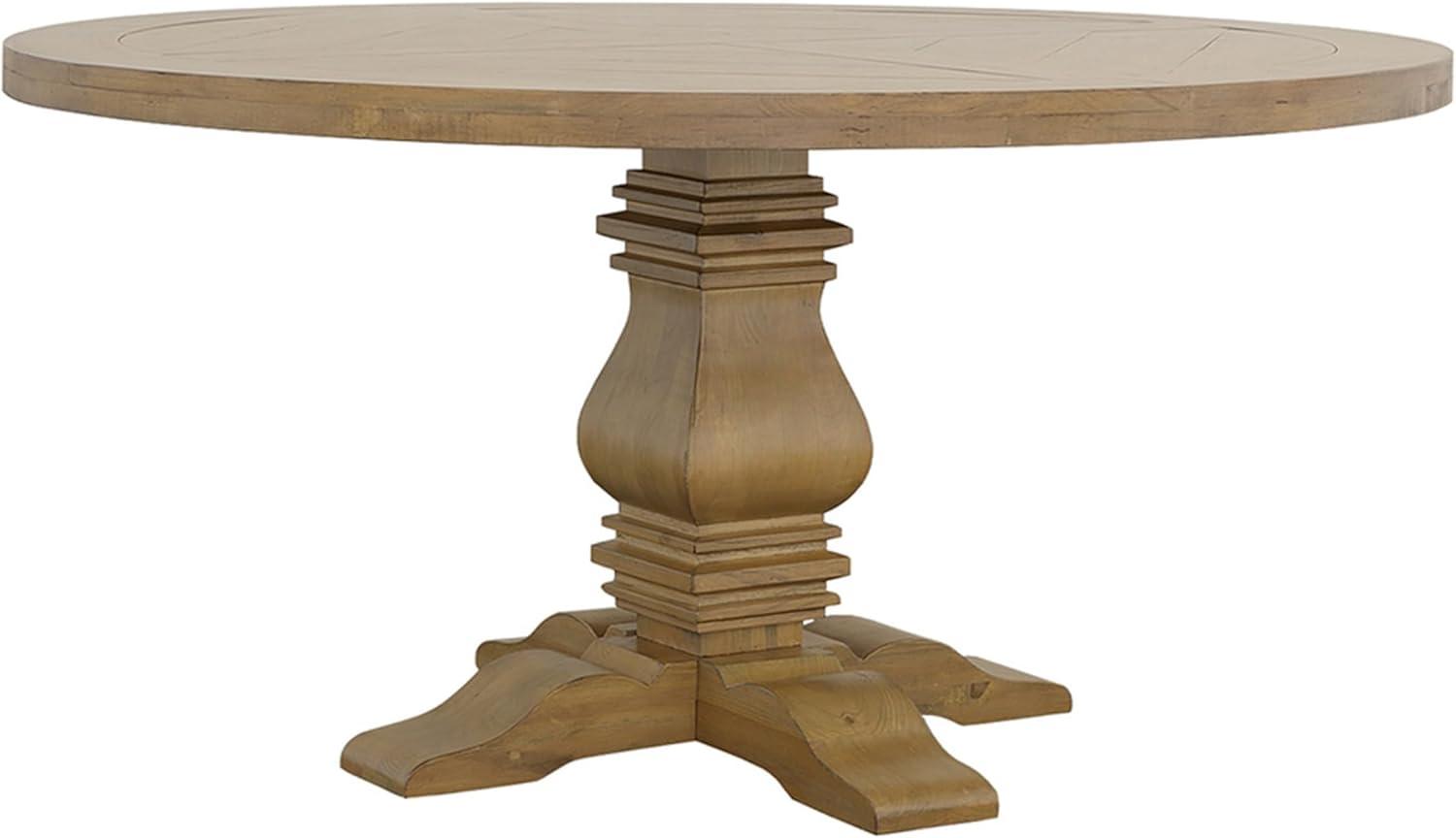 Benjara BM302408 60 in. Som Cross Pedestal Base & Rustic Smoke Brown Round Dining Table, Gray