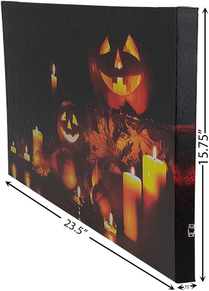 Northlight Seasonal LED Lighted Jack-O-Lanterns and Leaves Halloween Canvas Wall Art 15.75" x 23.5"