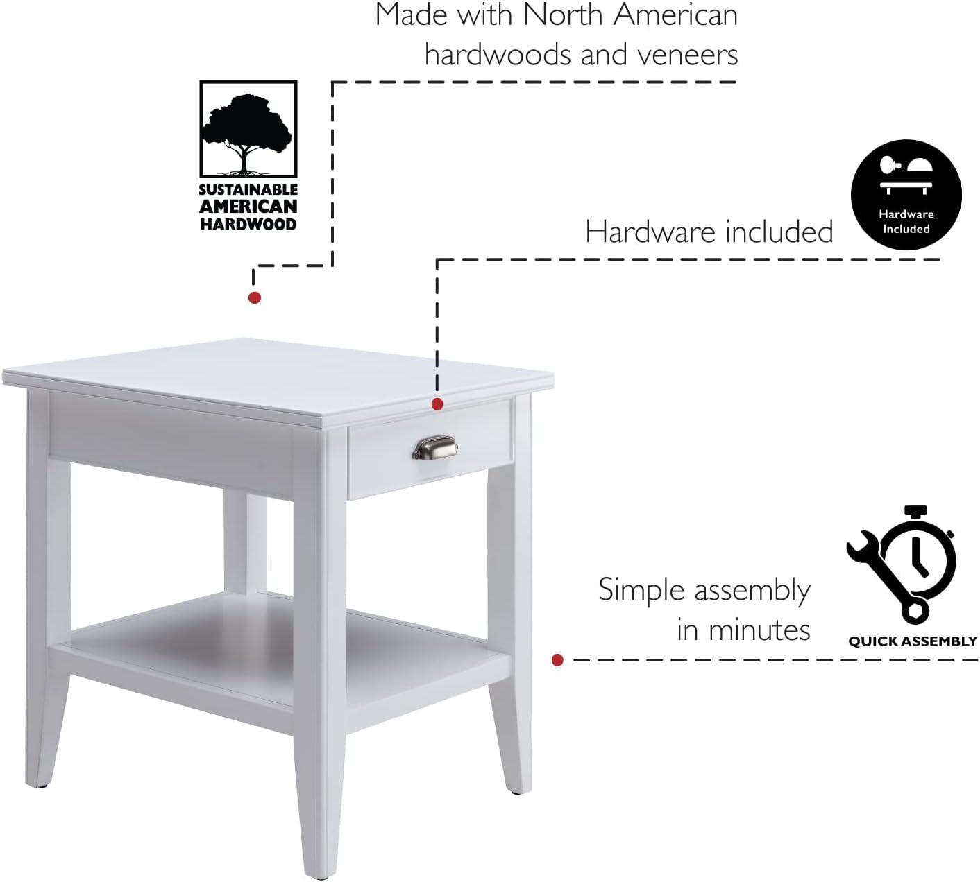 Leick Home 10507-WT Laurent End Table with Drawer and Display Shelf-White