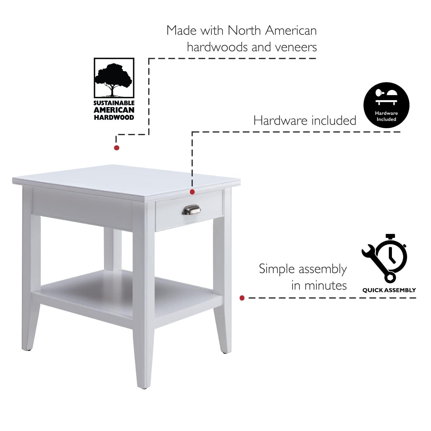 Leick Home 10507-WT Laurent End Table with Drawer and Display Shelf-White