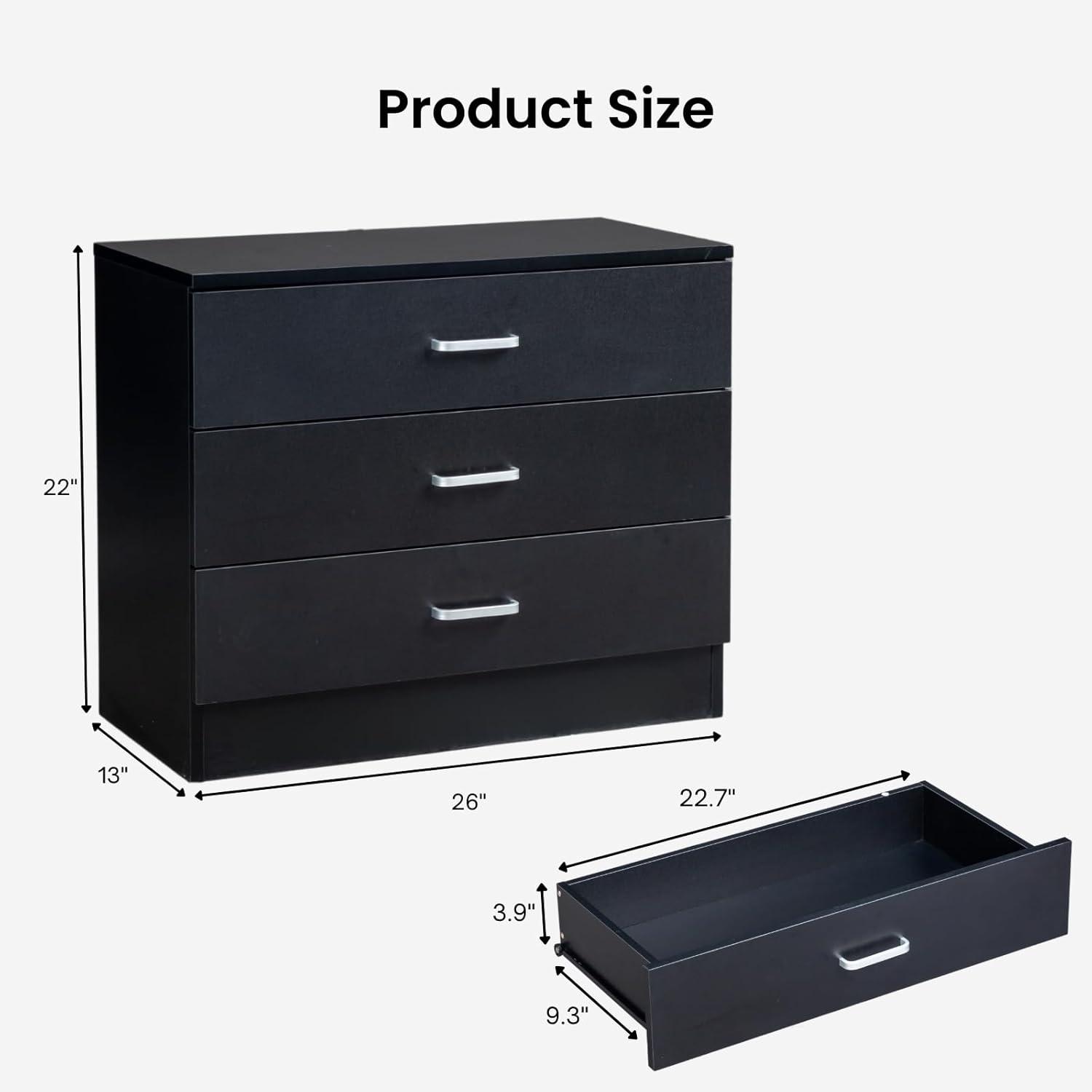 XIAOTAO 3-Drawer Dresser, Small Nightstand Modern Storage Chest of Drawer Wooden Side Table End Table for Bedroom, Living Room, Reception Room (White)