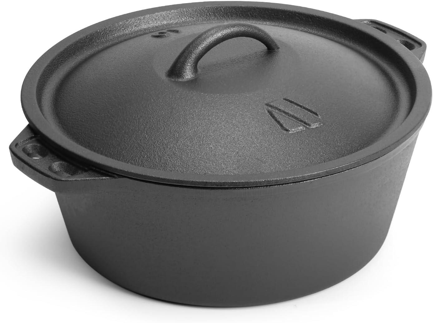 shuoli Pre-Seasoned Cast Iron Dutch Oven Pot With Lid, For Braising, Broiling, Frying, Sourdough Bread Baking, Camping Cookware, BBQ,3 Quart Pan