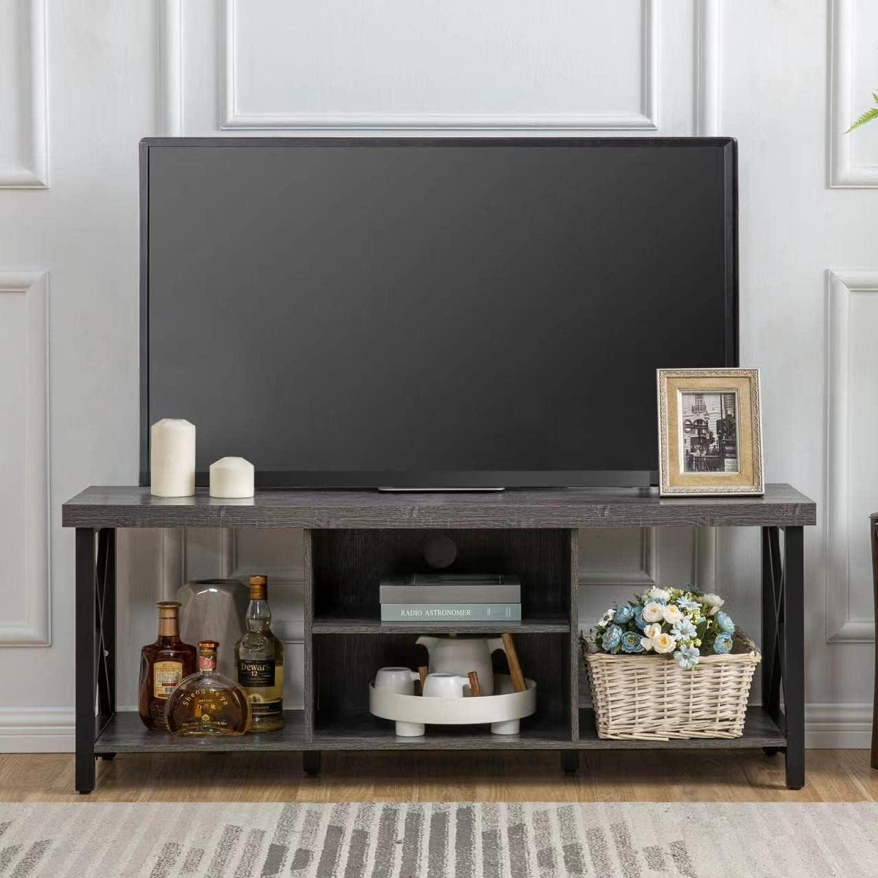 Gray MDF and Metal 50'' TV Stand with Open Shelving