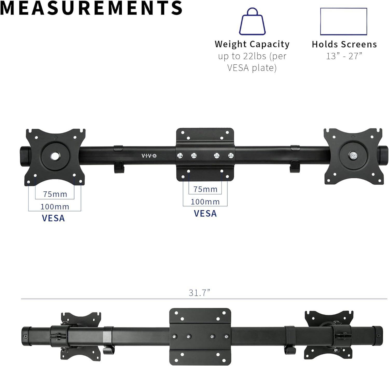 Black Steel Dual VESA Monitor Wall Mount Bracket