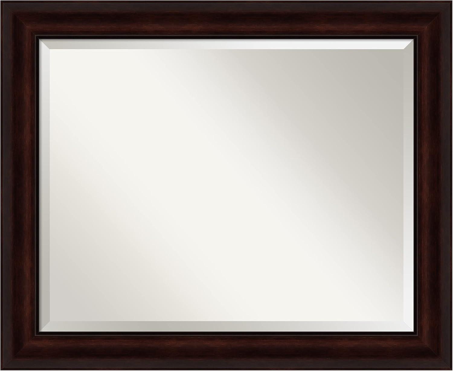 Amanti Art Beveled Bathroom Wall Mirror - Coffee Bean Brown Frame - Coffee Bean Brown Outer Size: 33 x 27 in