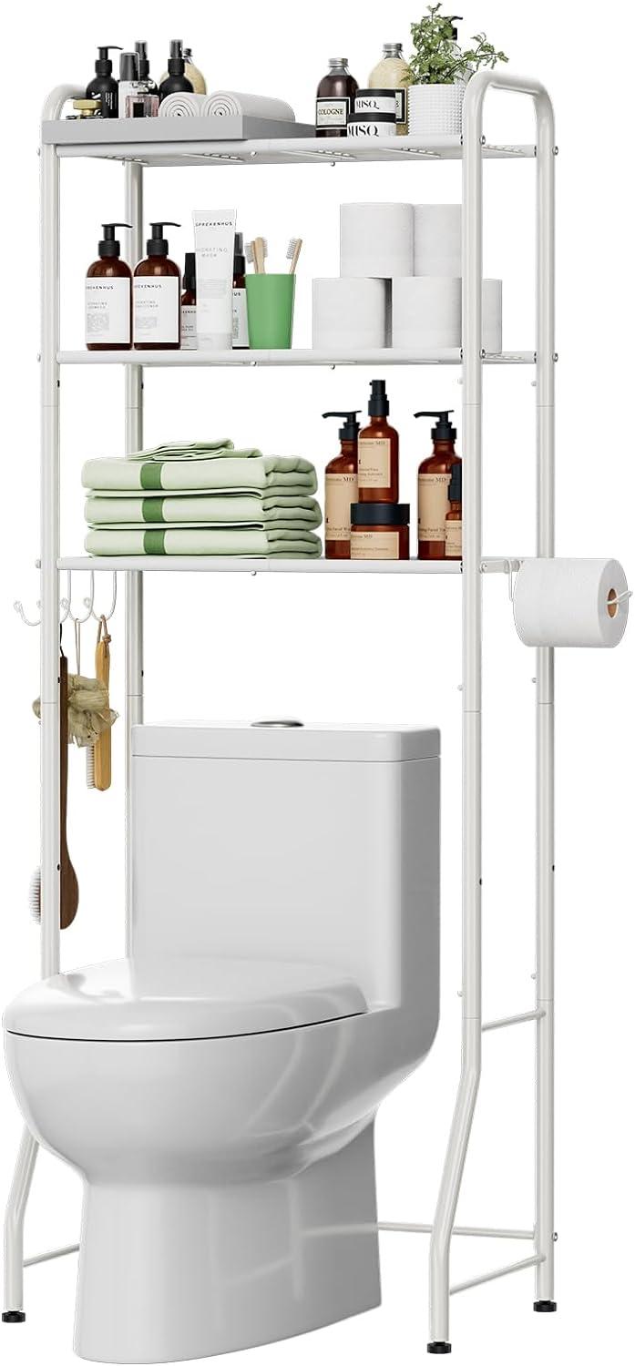 White Adjustable Over-the-Toilet 3-Tier Metal Storage Rack