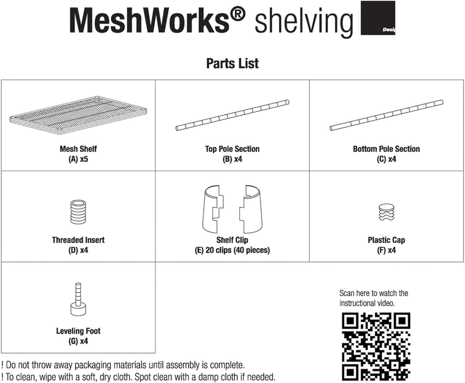 Design Ideas MeshWorks 5 Tier Full-Size Metal Storage Shelving Unit Rack for Kitchen, Office, and Garage Organization, 47.2” x 17.7” x 63,” Silver