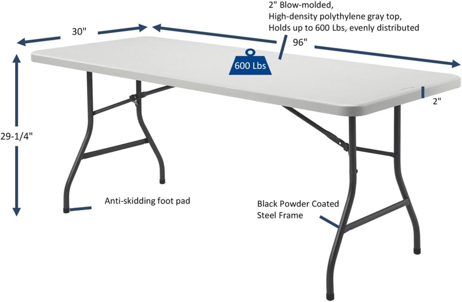 Lorell 96" Light Gray Polyethylene Rectangular Banquet Table