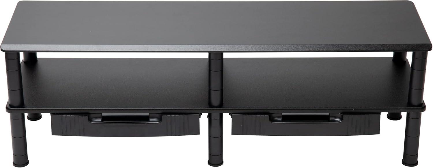 Black Dual Monitor Stand with Storage Shelves and Drawers