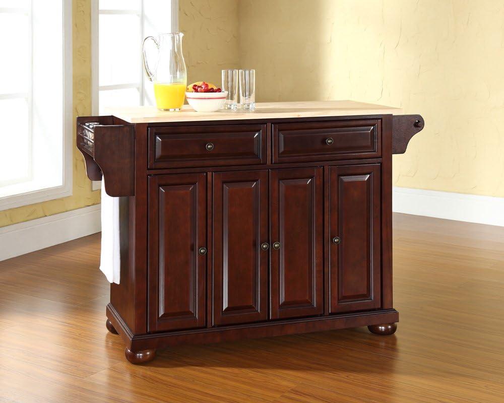 Alexandria Wood Top Full Size Kitchen Island/Cart Mahogany - Crosley: 8 Shelves, 2 Drawers, Adjustable Storage