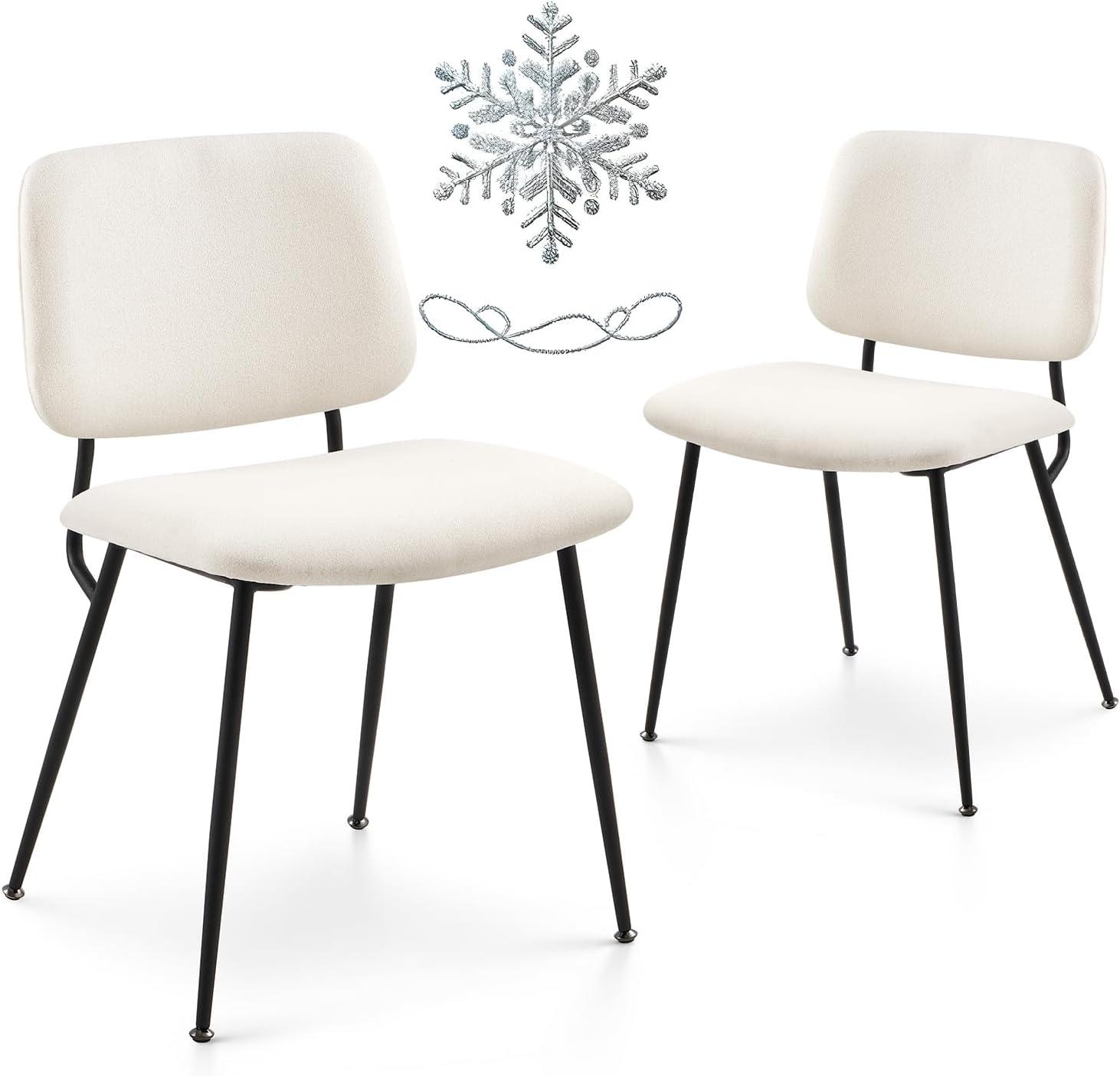 Cream Upholstered Modern Side Chairs with Metal Legs, Set of 2