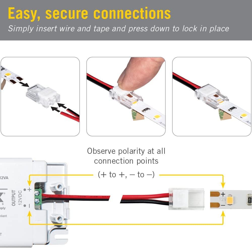 SureLock Pro 2 Pin LED Strip Light Tape to Wire Channel Connectors, 4 Pack