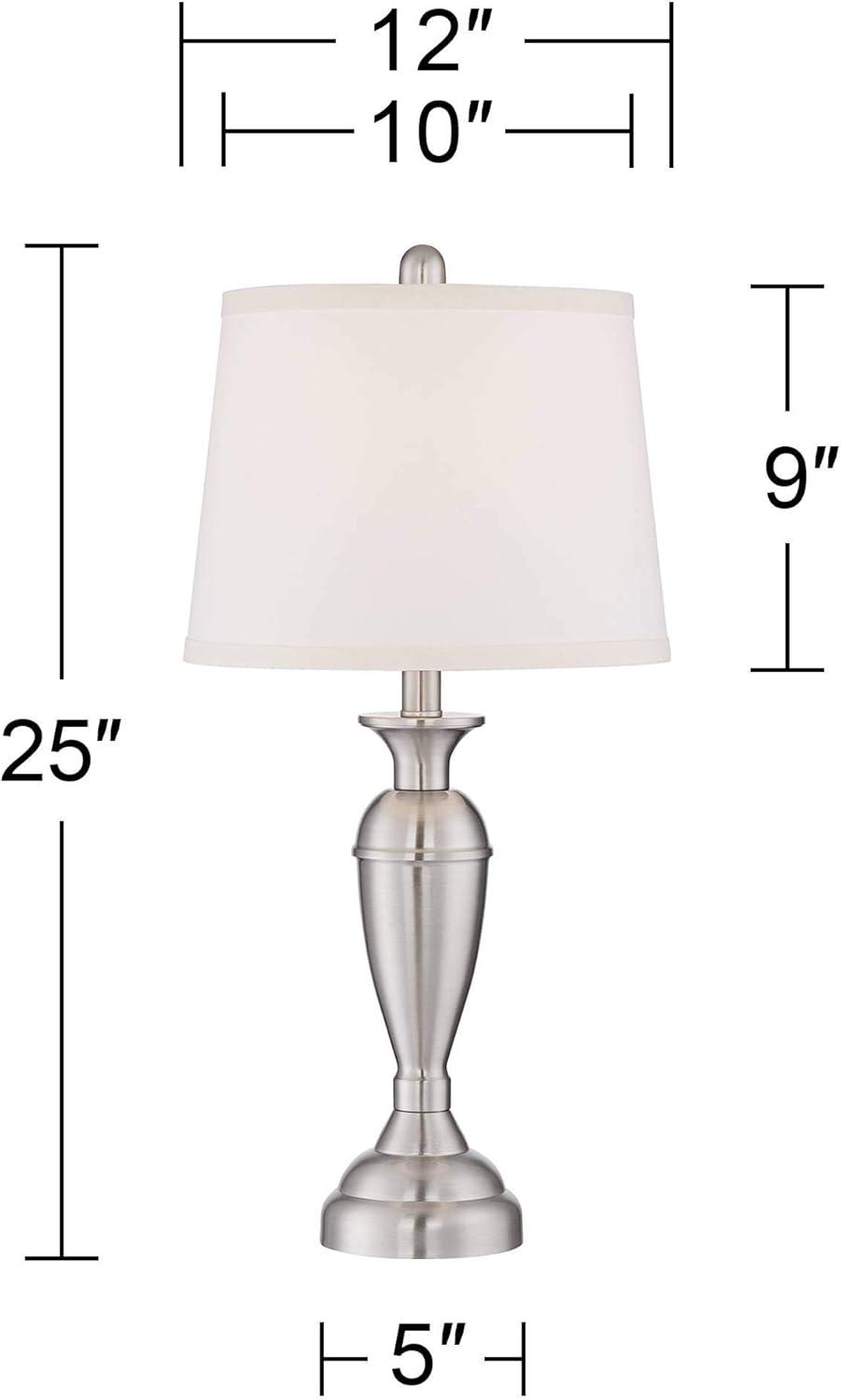 Regency Hill Blair Traditional Table Lamps 25" High Set of 2 Brushed Nickel White Drum Shade for Bedroom Living Room Bedside Nightstand Office Family