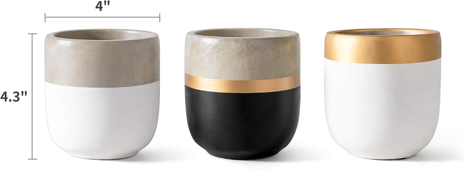 Set of 3 Modern 4-Inch Cement Succulent Planter Pots