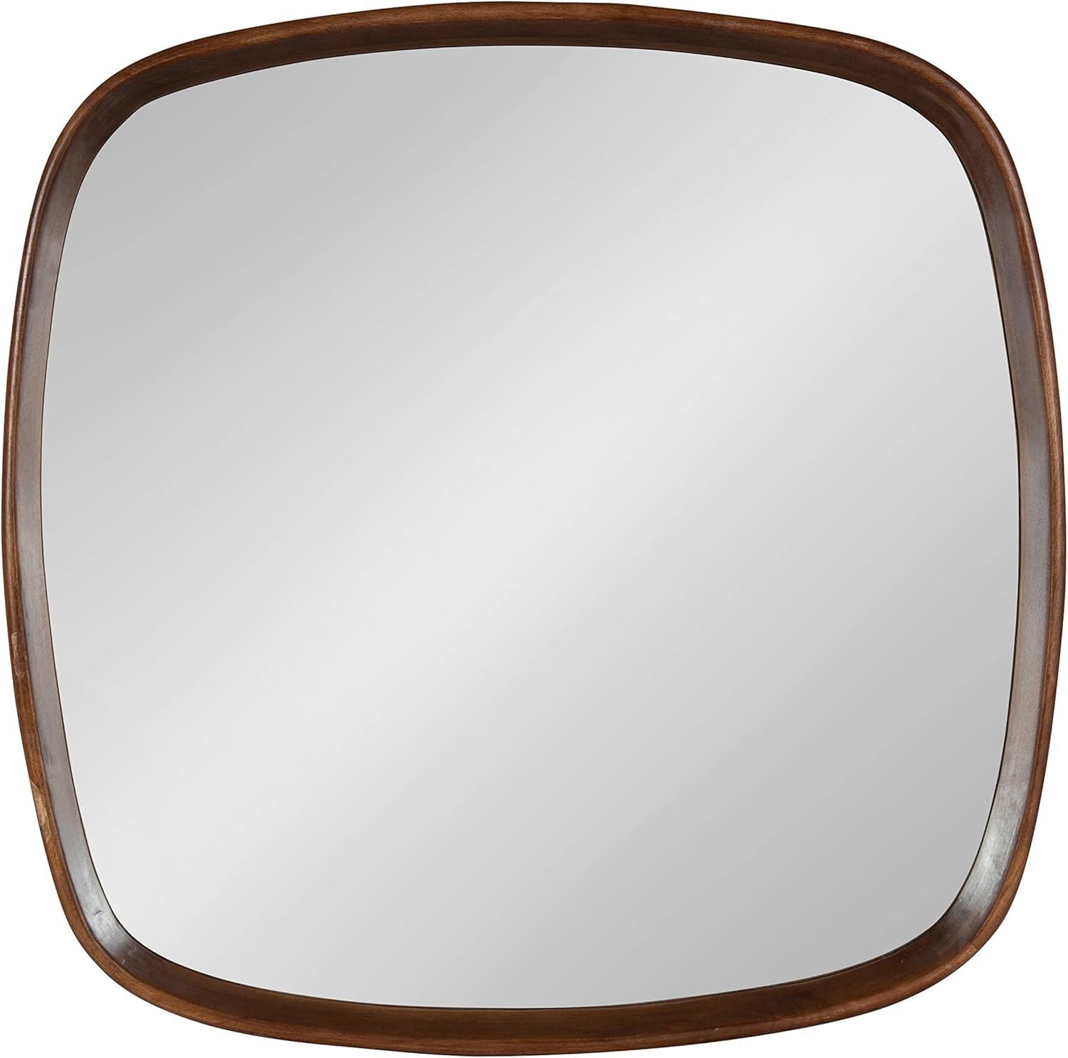 Prema 26" Square Modern Walnut Brown Mango Wood Wall Mirror