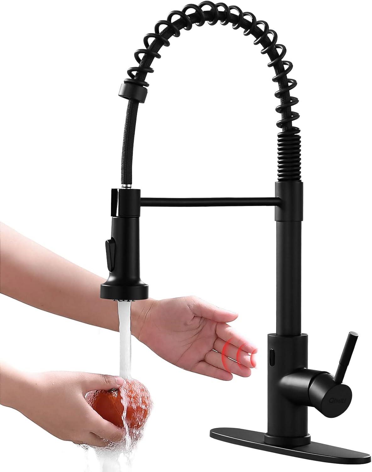 Matte Black Touchless Kitchen Faucet with Pull Down Sprayer