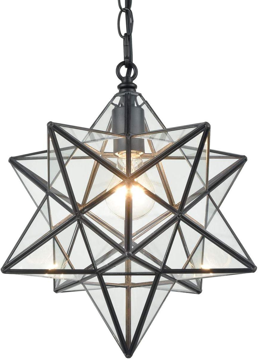 14'' Black Geometric Moravian Star Pendant Light with Clear Glass Shade