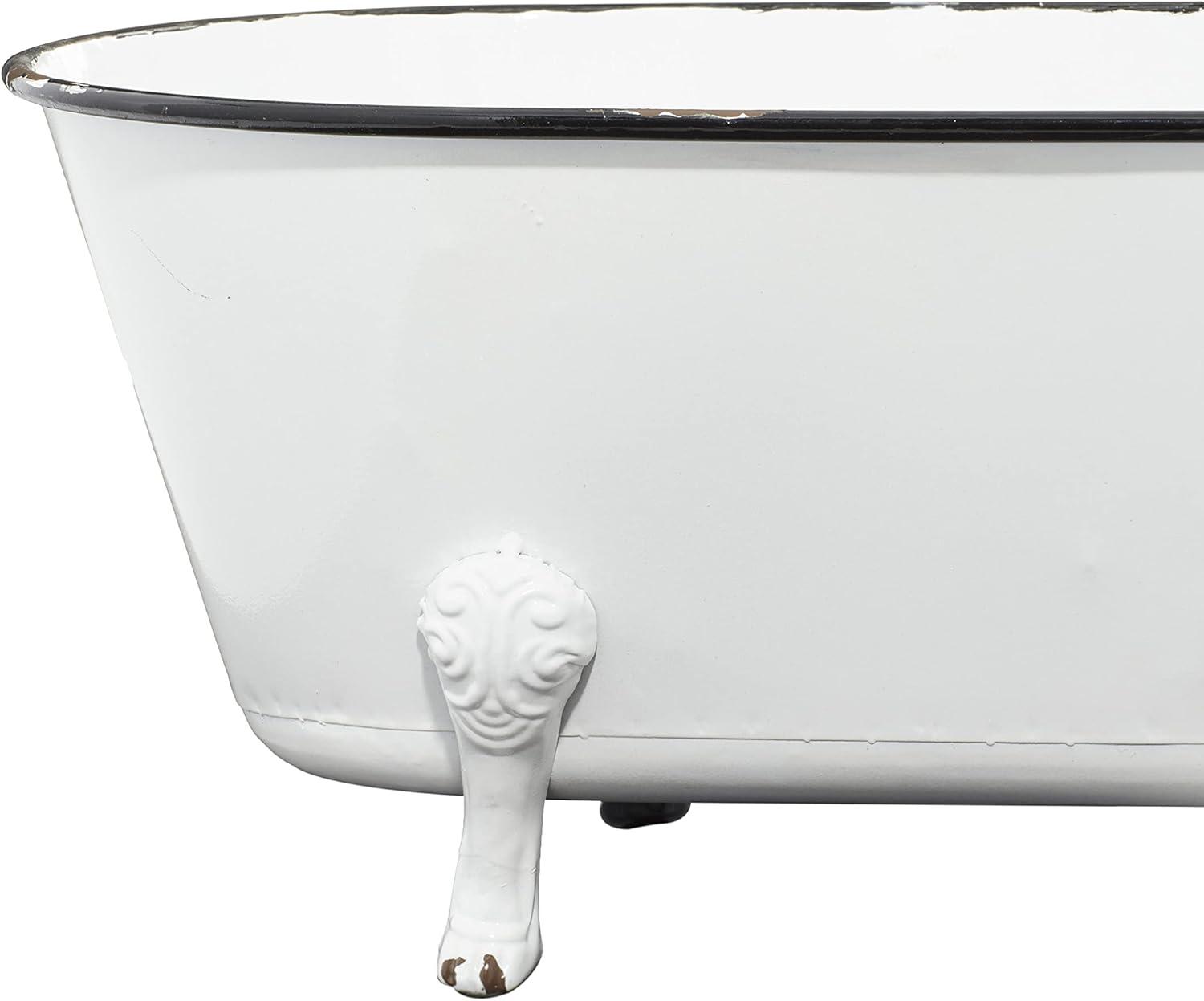 DecMode 20" x 9" Indoor Outdoor Bathtub White Metal Planter