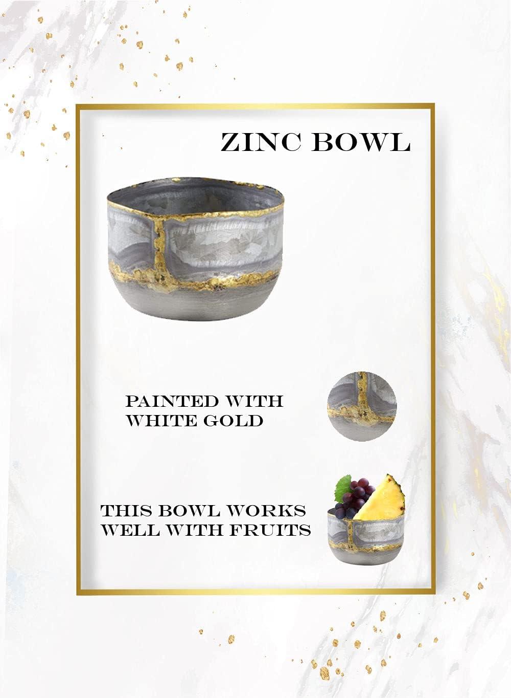 Serene Spaces Living Decorative Zinc Bowl with a Touch of Gold, Modern Accent Piece, Measures 3.25" Tall and 5" Diameter