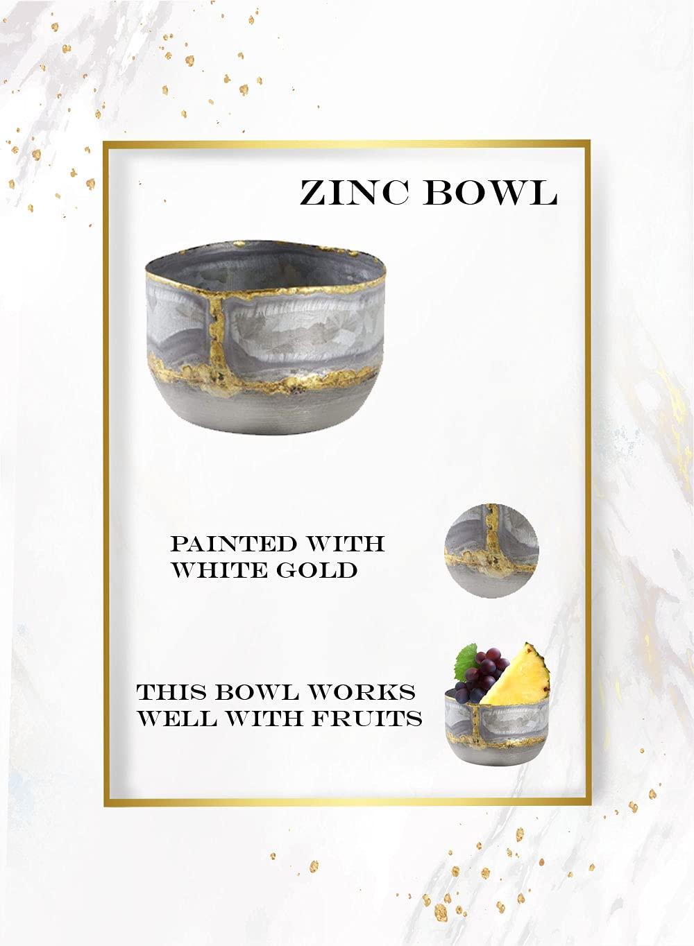 Serene Spaces Living Decorative Zinc Bowl with a Touch of Gold, Modern Accent Piece, Measures 3.25" Tall and 5" Diameter