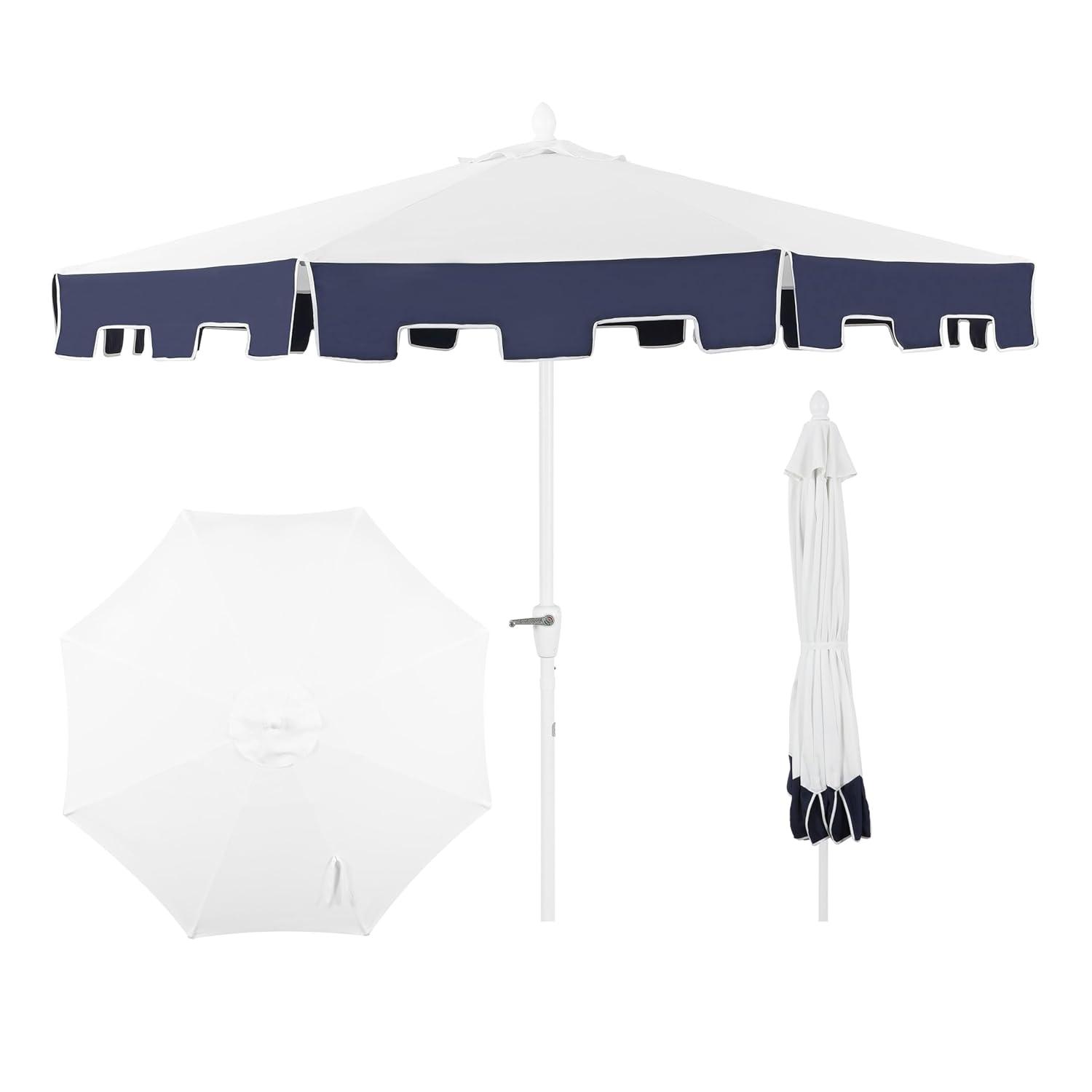 Arlmont & Co. Taveon 9 ft. Classic MidCentury Market Patio Umbrella with UV Protection, Auto-Tilt, and Crank