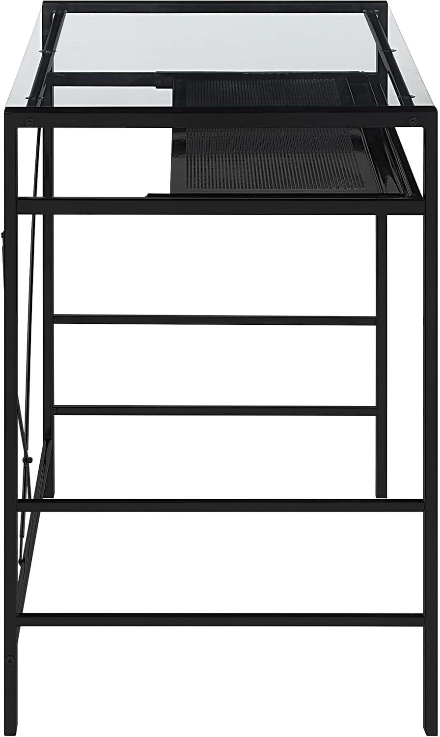 Zephyr Computer Desk with Clear Tempered Glass Top and Black Metal Frame