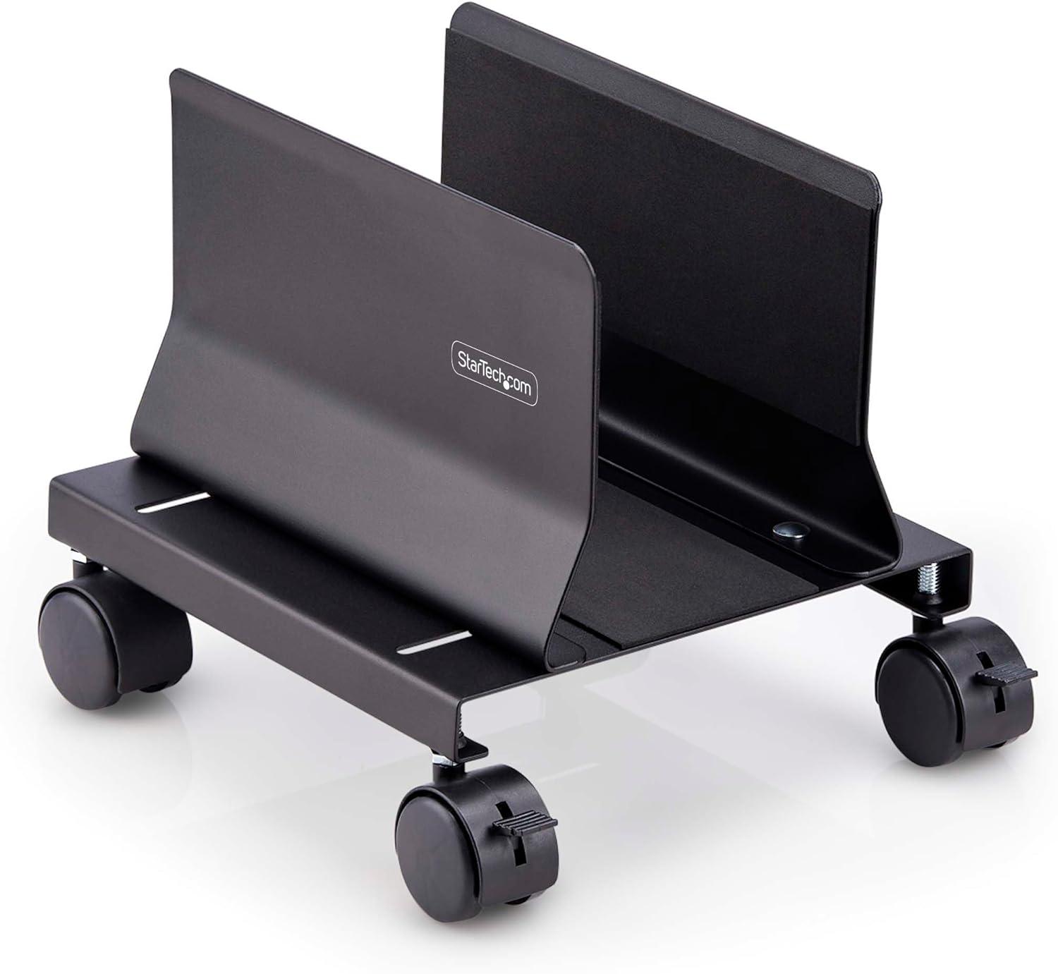 Adjustable Black Steel Computer Tower Cart with Wheels