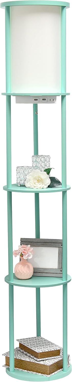 62.5" Round Modern Shelf Etagere Organizer Floor Lamp with Charging Station - Simple Designs