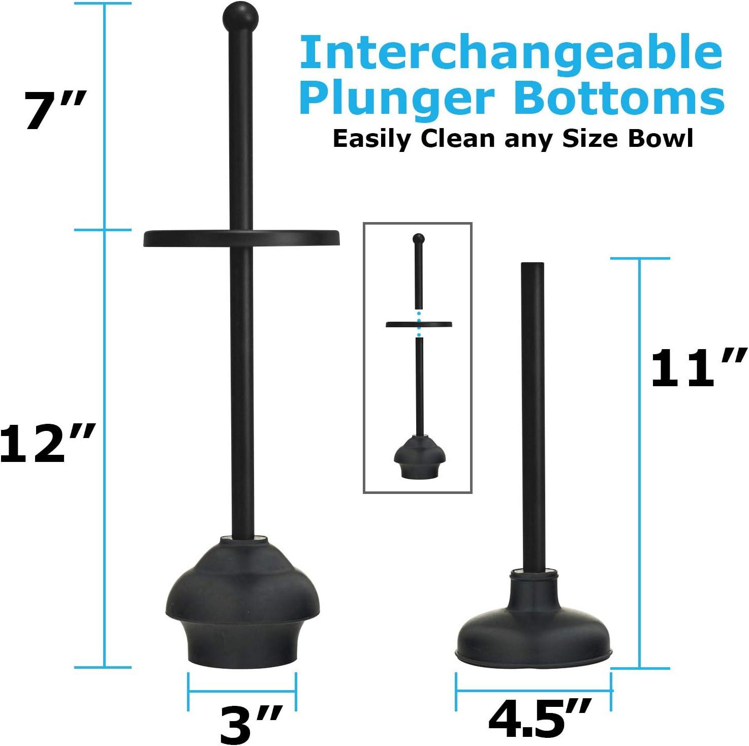 Modern Black Toilet Brush and Plunger Set with Holder