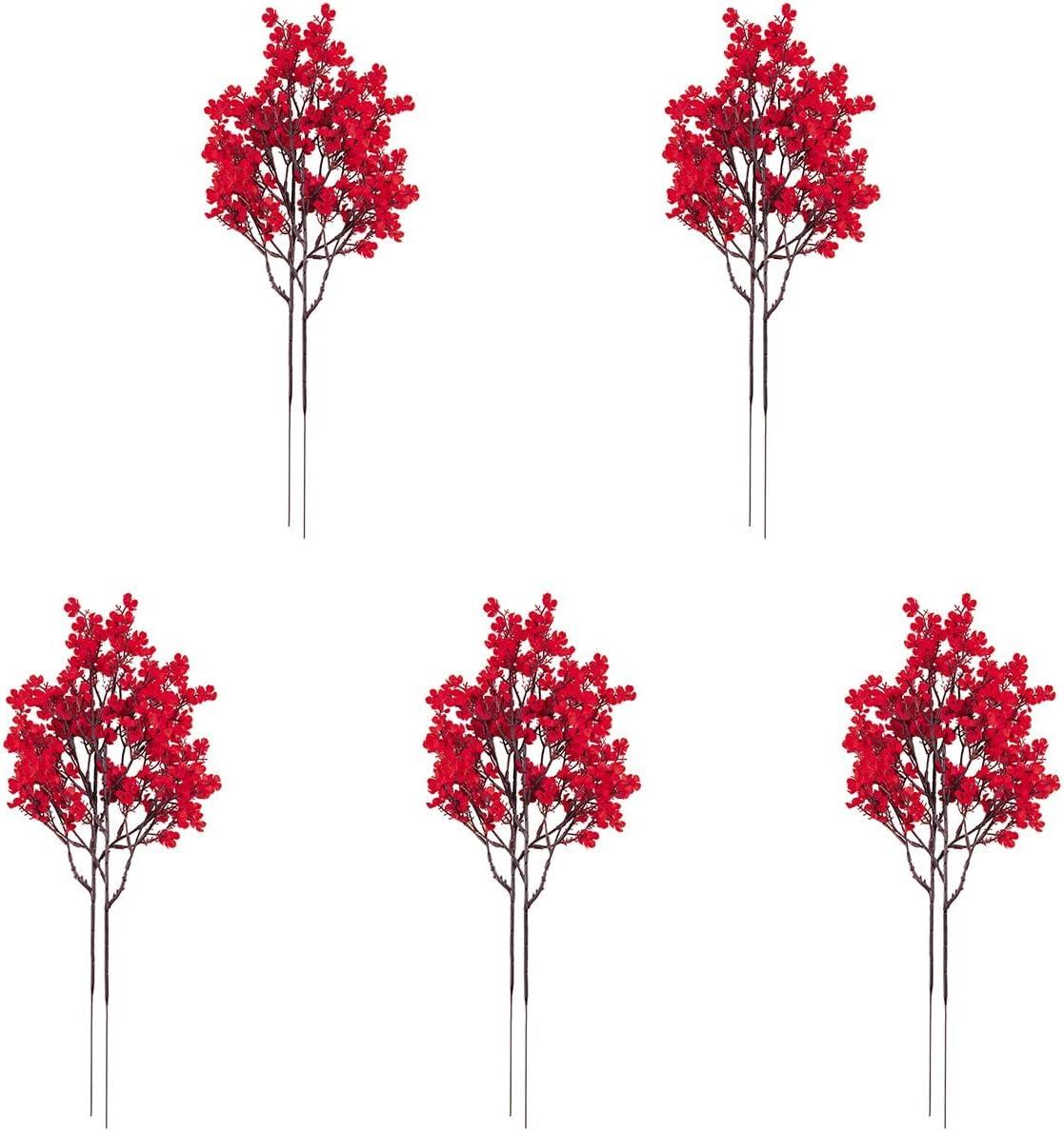 10 Pcs Babys Breath Gypsophila Artificial Flowers Bouquet Fake Silk Flowers Real Touch Flowers for Home Wedding Centerpiece Arrangement Festival Party Decoration (Red)