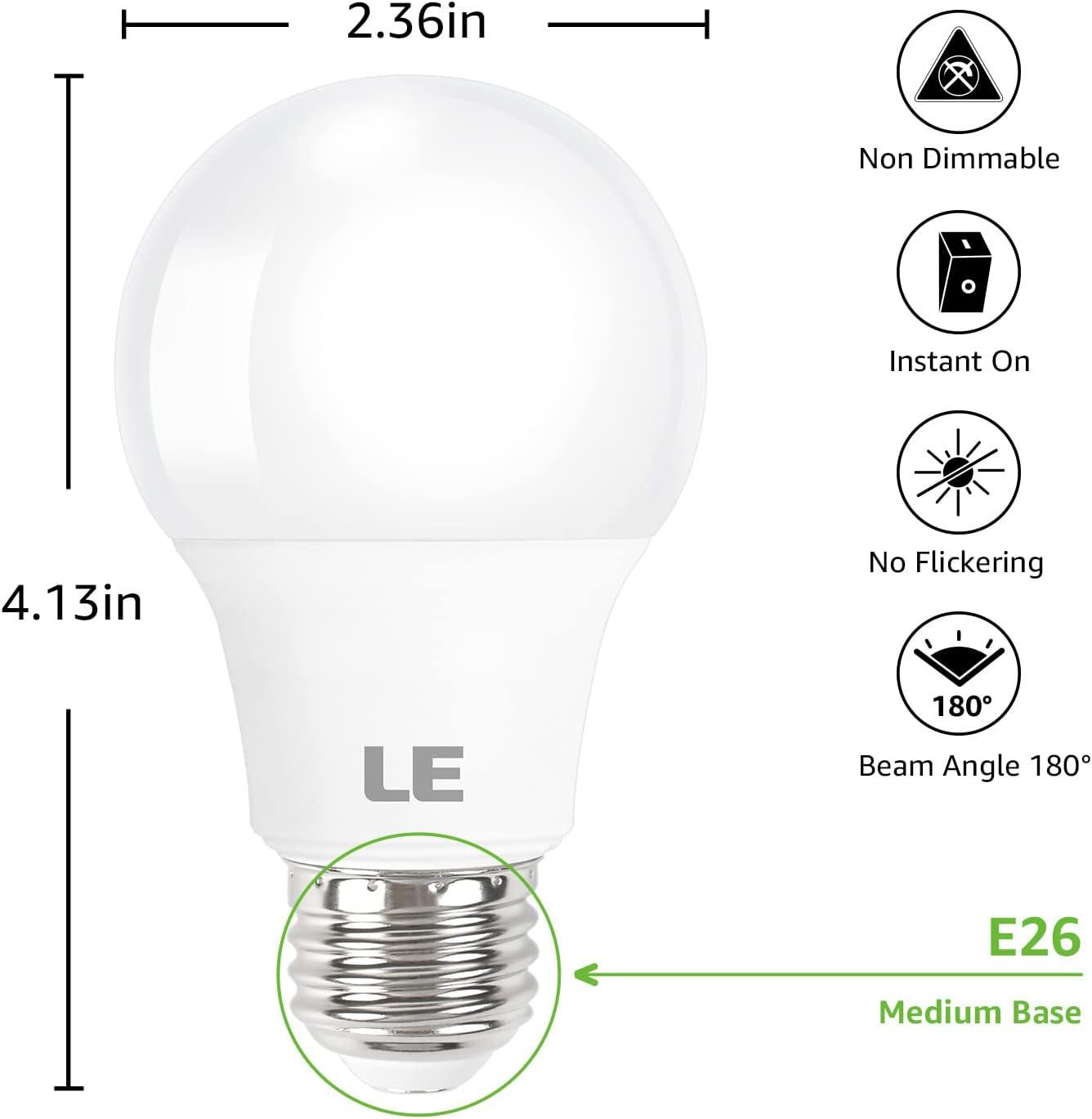 Daylight White A19 E26 60W Equivalent LED Bulbs, 5-Pack