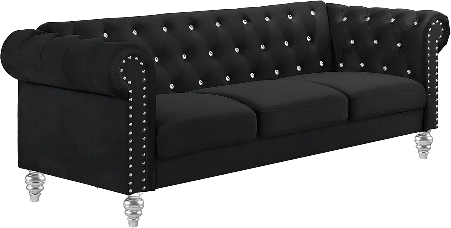 New Classic Furniture Emma Crystal Velvet Fabric Sofa in Black