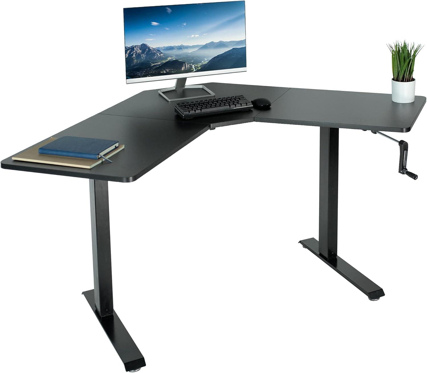 Black 47in x 47in Corner Manual Height Adjustable Desk