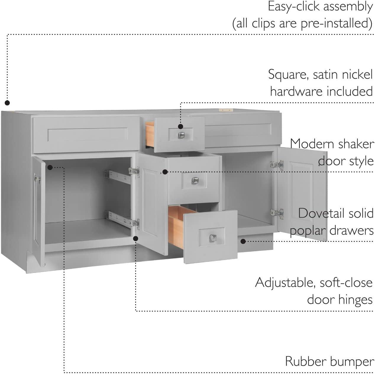 Design House Brookings 60 Inch Bathroom Vanity, Ready to Assemble, Solid Wood, Sherwin Williams – Design House, 599019-