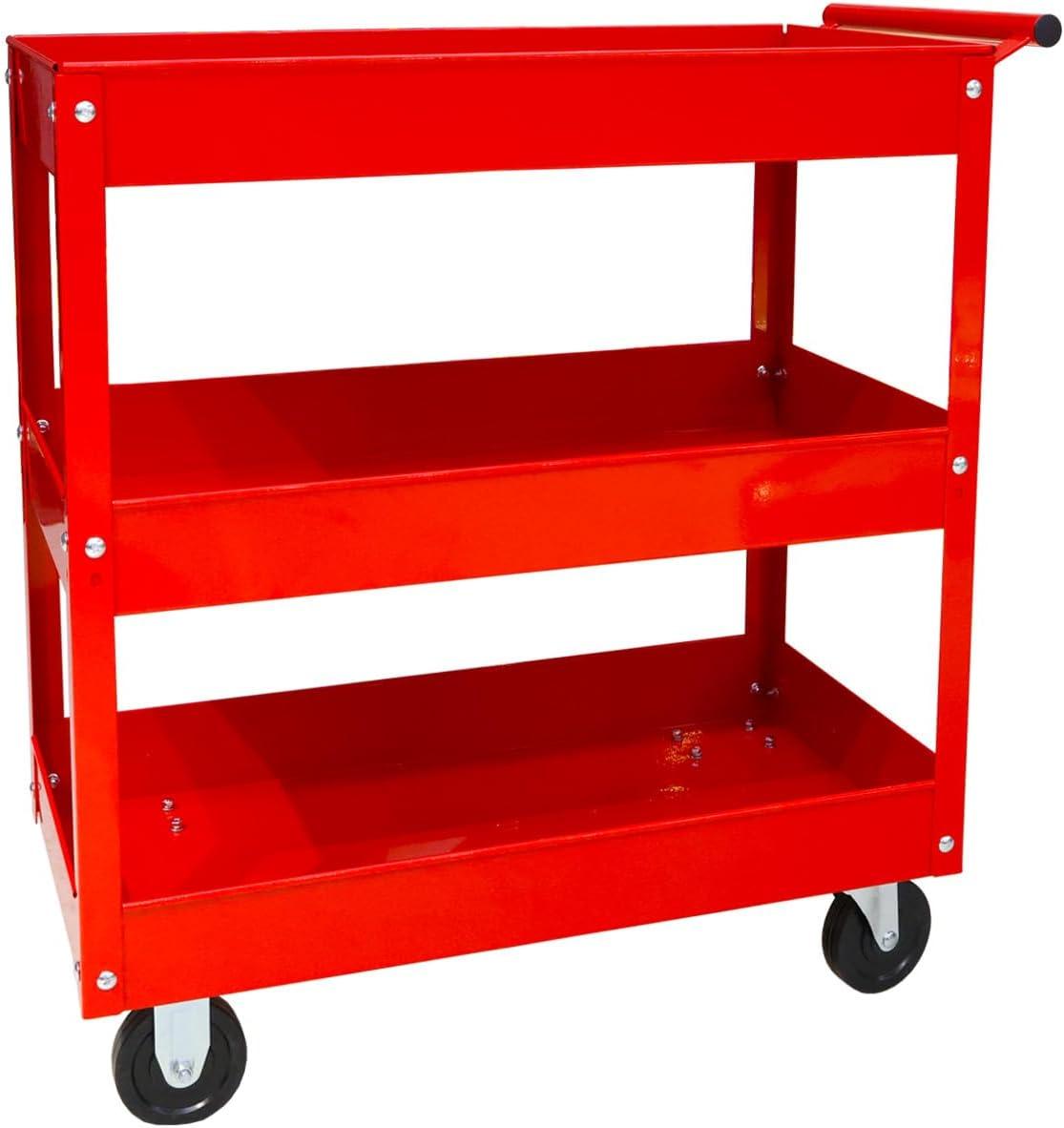 Red Heavy Duty 3-Tier Steel Utility Cart with Wheels