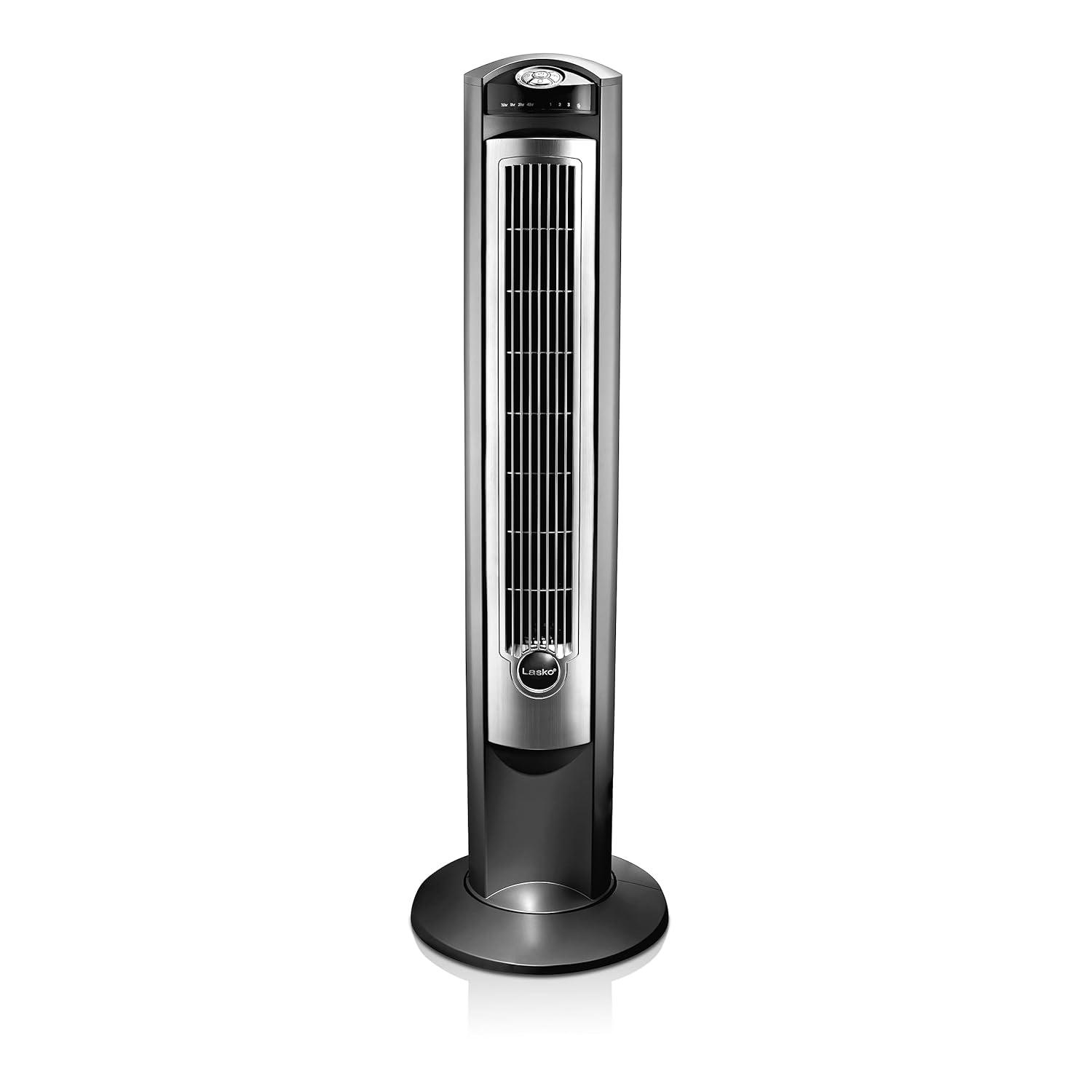 Lasko Wind Curve 42” 3-Speed Remote Controlled Oscillating Tower Fan, Silver, T42951 New