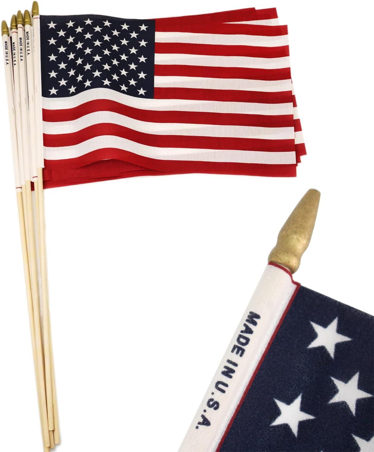 12-Pack 12x18 Inch American Stick Flags with Gold Spear Tips