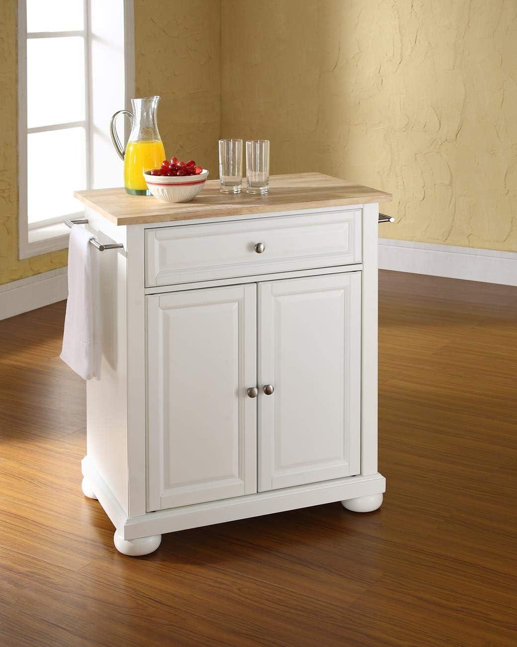 White and Natural Wood Kitchen Island Cart with Turned Legs