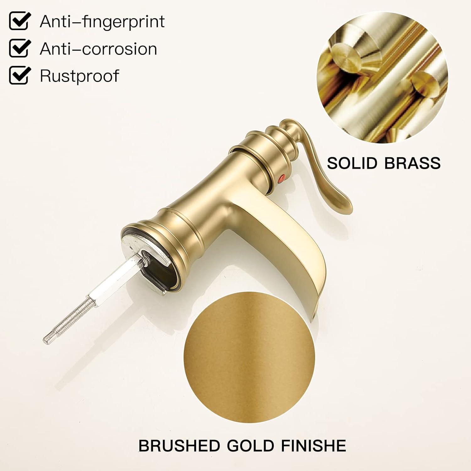 Brushed Gold Waterfall Single Handle Bathroom Faucet