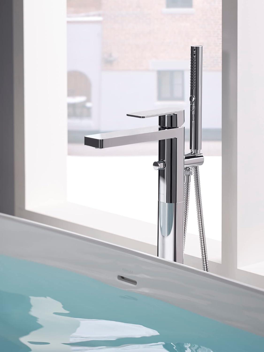 Parallel Floor-Mount Bath Filler Trim With Handshower