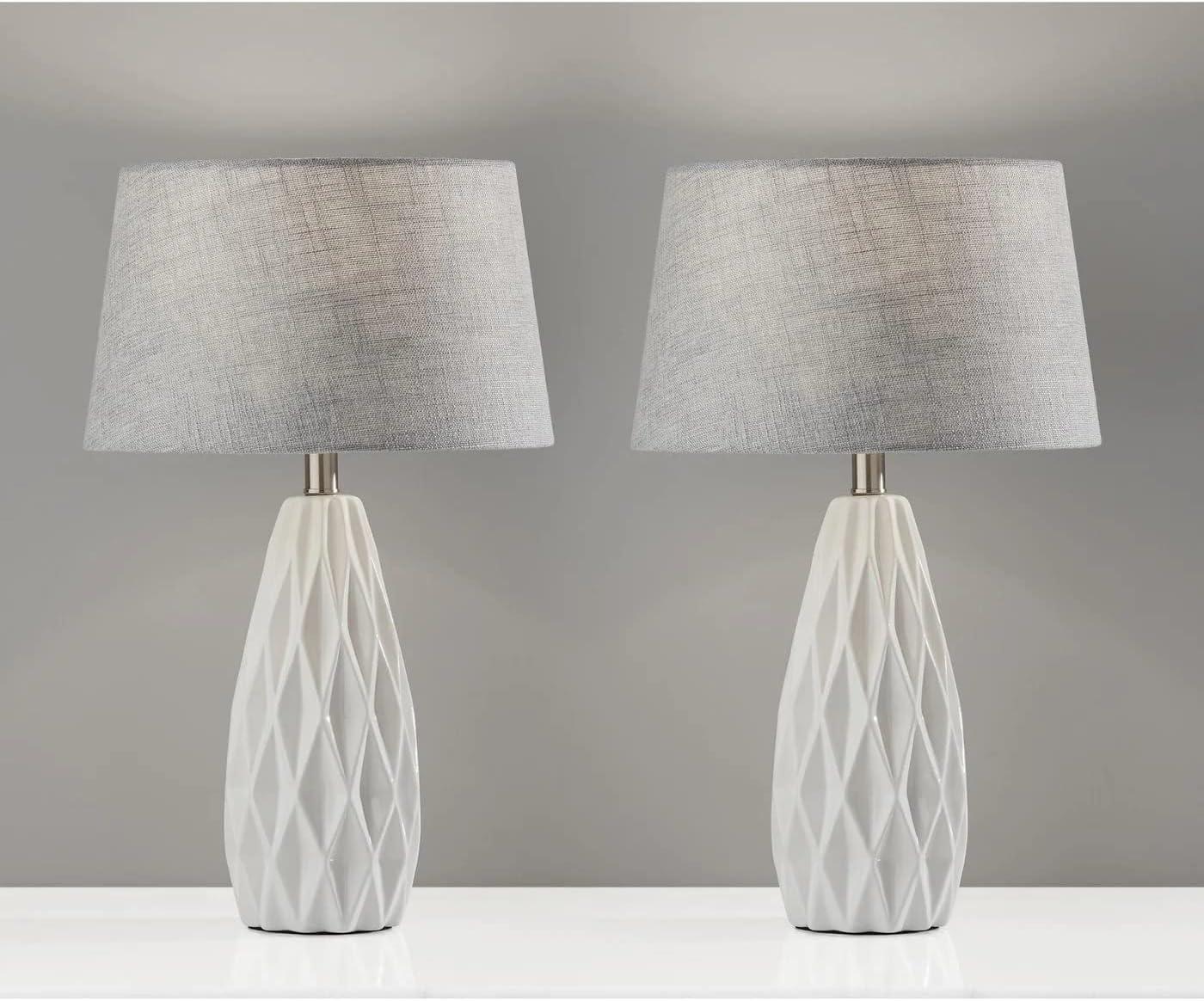 2pc Joan Table Lamps Bonus White - Adesso: Ceramic Base, Cone Shade, No Assembly Required