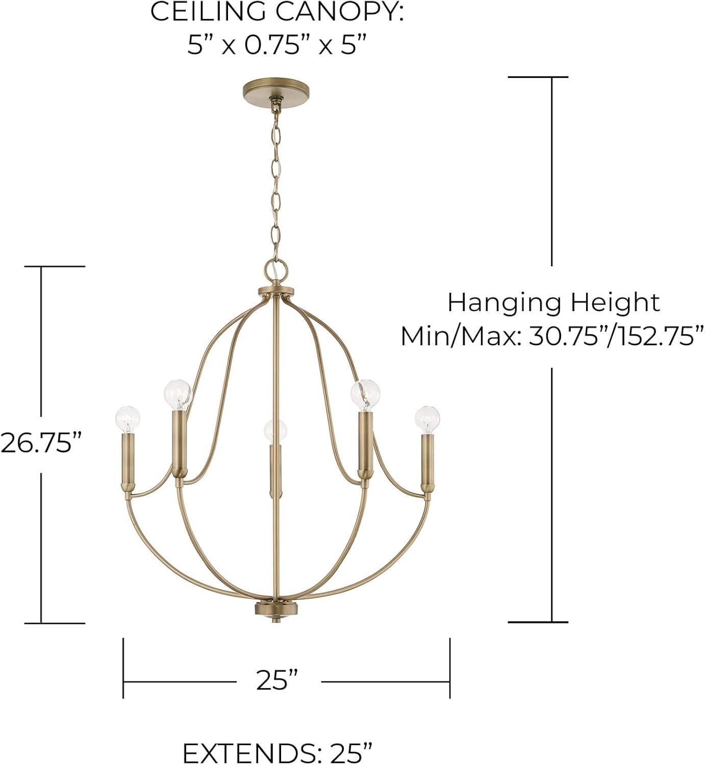 Aged Brass 5-Light Candle Chandelier with Curved Arms