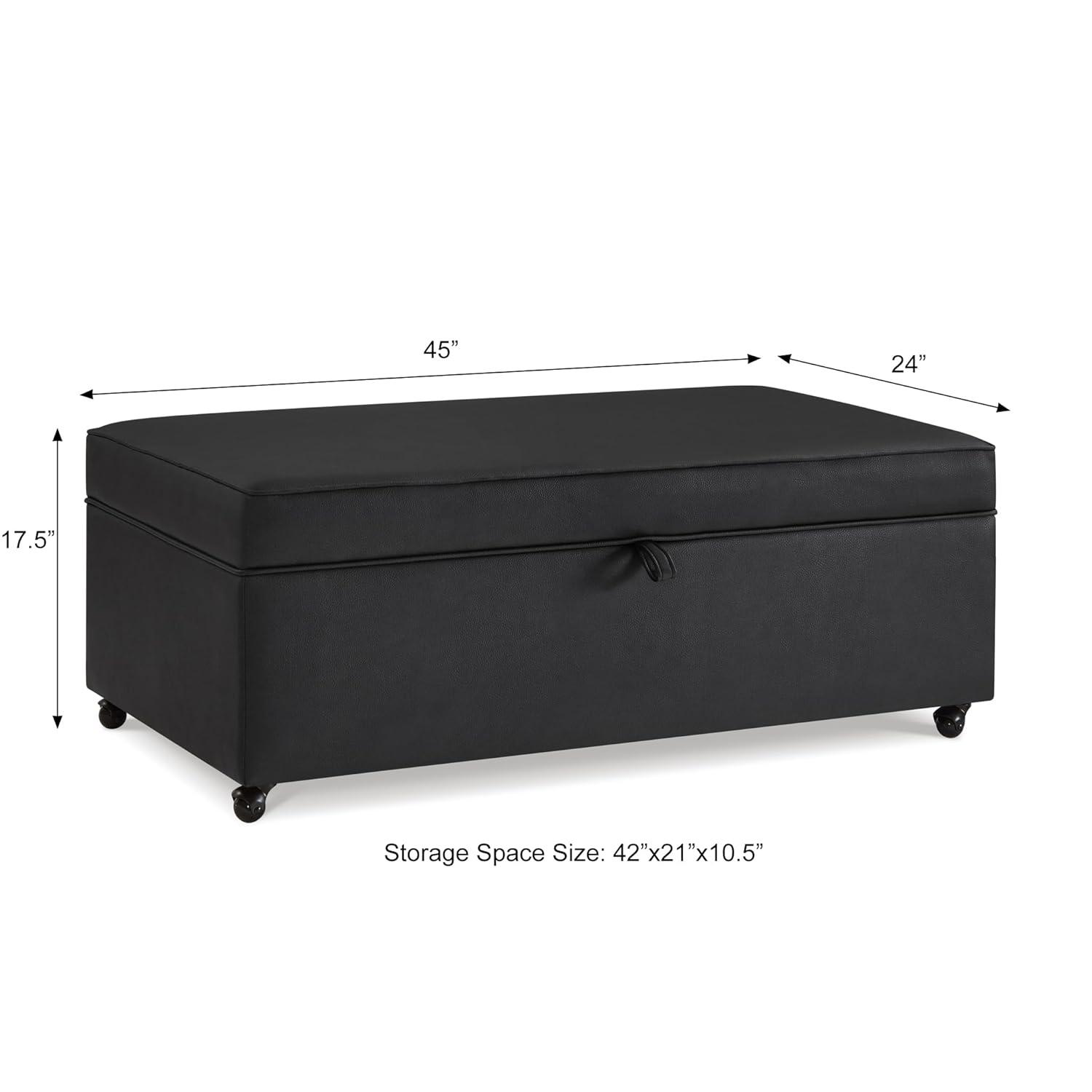 Dark Gray Faux Leather Storage Ottoman Bench with Wheels